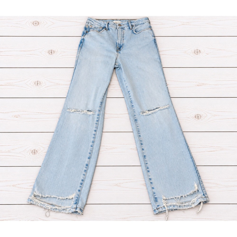 Good American Jeans Distressed Wide Leg Light Wash Denim Boho Y2K Size 6/28